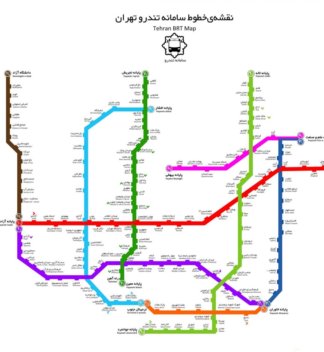 نقشه حمل و نقل عمومی تهران