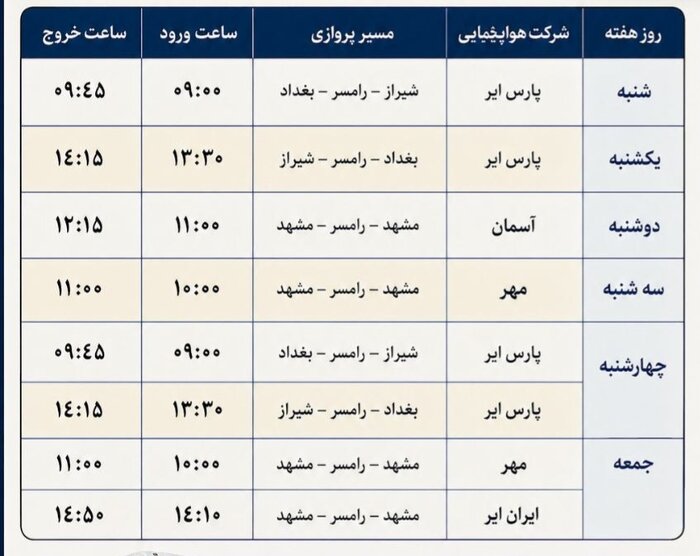 برنامه پروازی فرودگاه مازندران