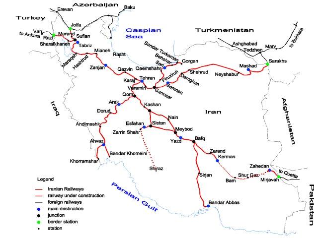 نقشه شبکه ریلی ایران