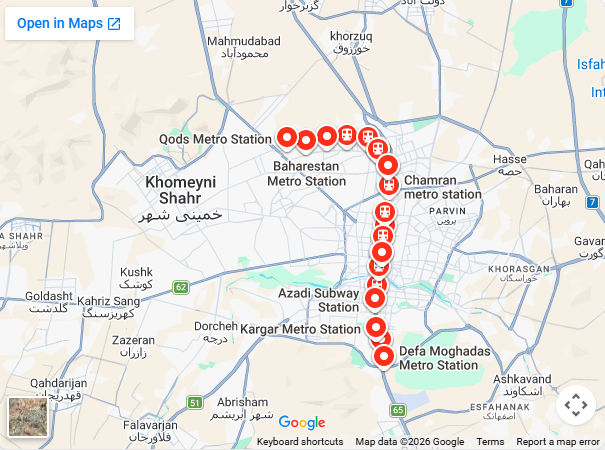 نقشه مترو اصفهان در گوگل مپ