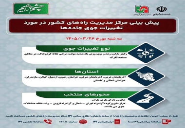 هشدار مرکز مدیریت راه‌ ها: بارش باران و رعد و برق در جاده‌های ۸ استان کشور