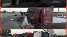 واژگونی تریلی با بار سنگ کچ در جاده شرکت نفت قزوین 
